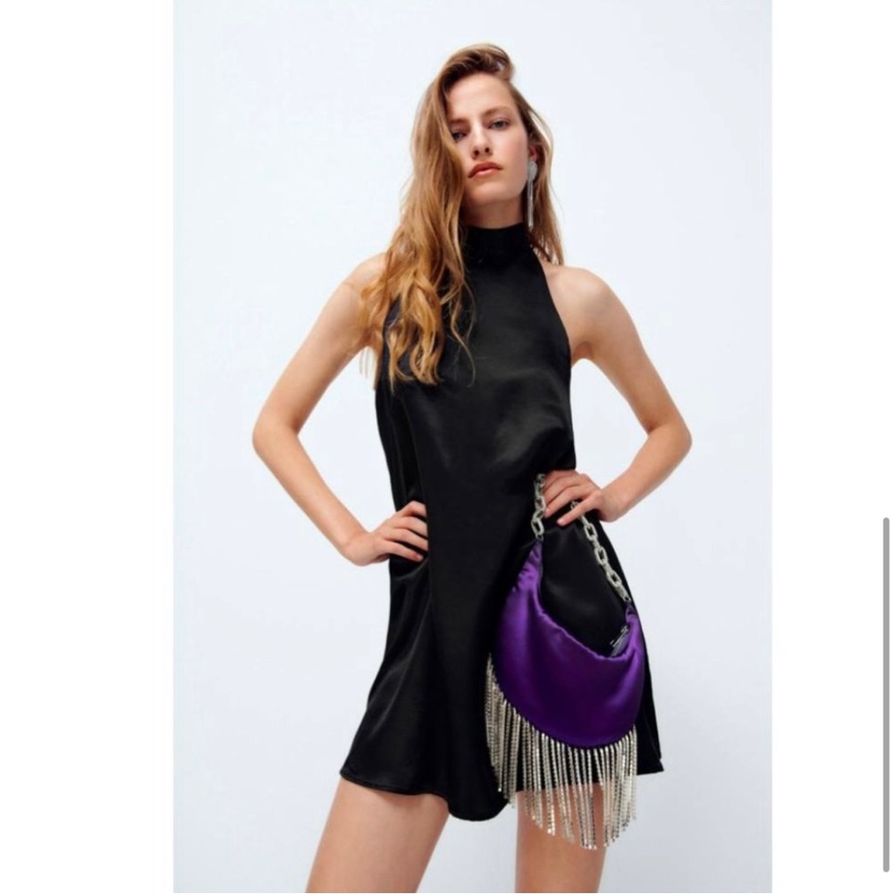 Zara Black Mini Dress with Purple Accent